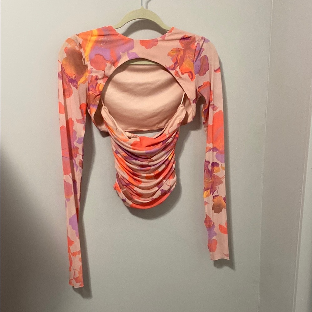 NWOT! AFRM Orange Ruched Cut Out Long Sleeve Two Piece Top